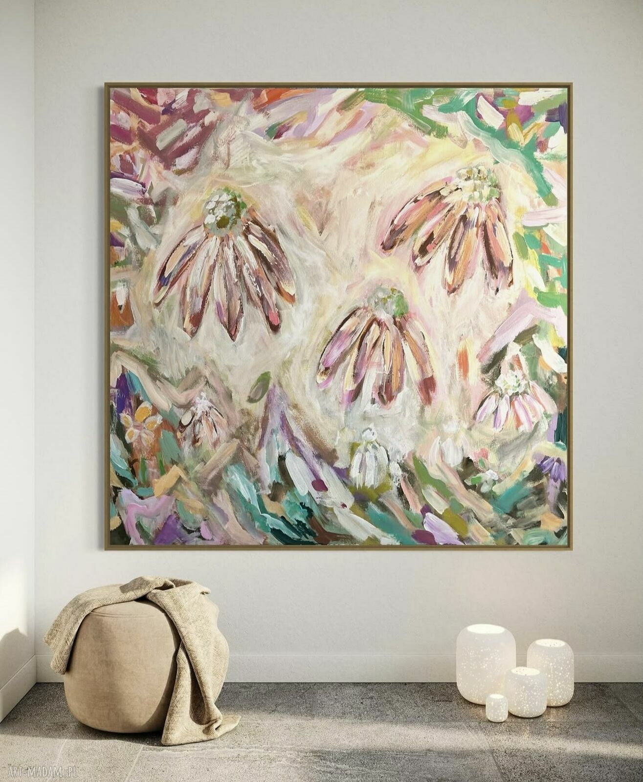 Abstrakcja 80x80 cm - nowoczesny obraz kwiatowy do salonu