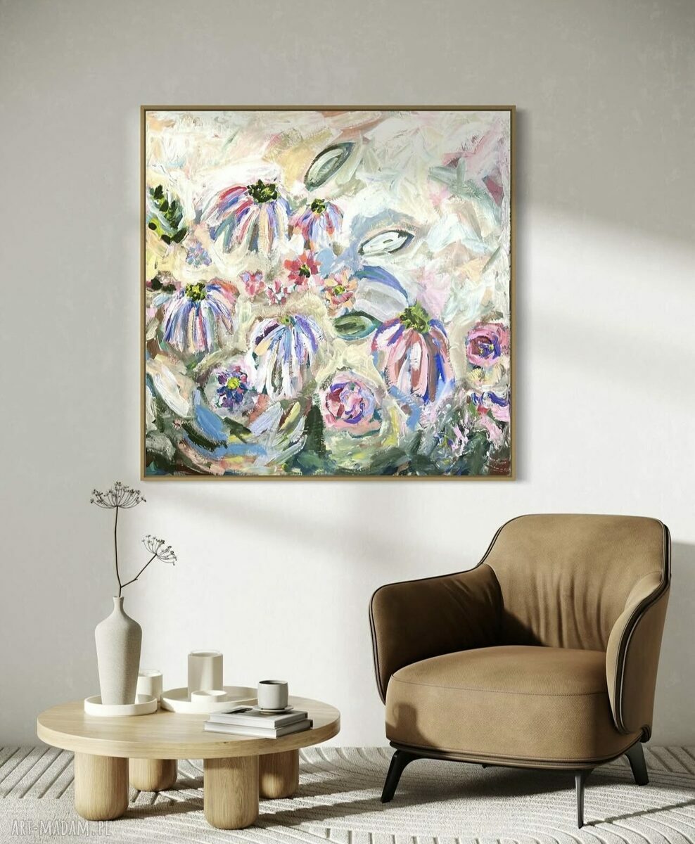 Abstrakcyjny obraz 80x80 cm - kolorowe kwiaty