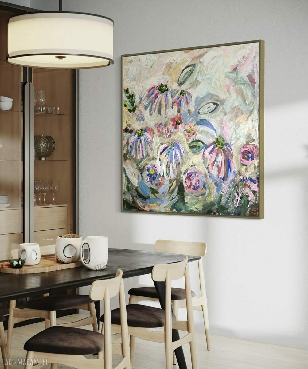 Abstrakcyjny obraz 80x80 cm - kolorowe kwiaty