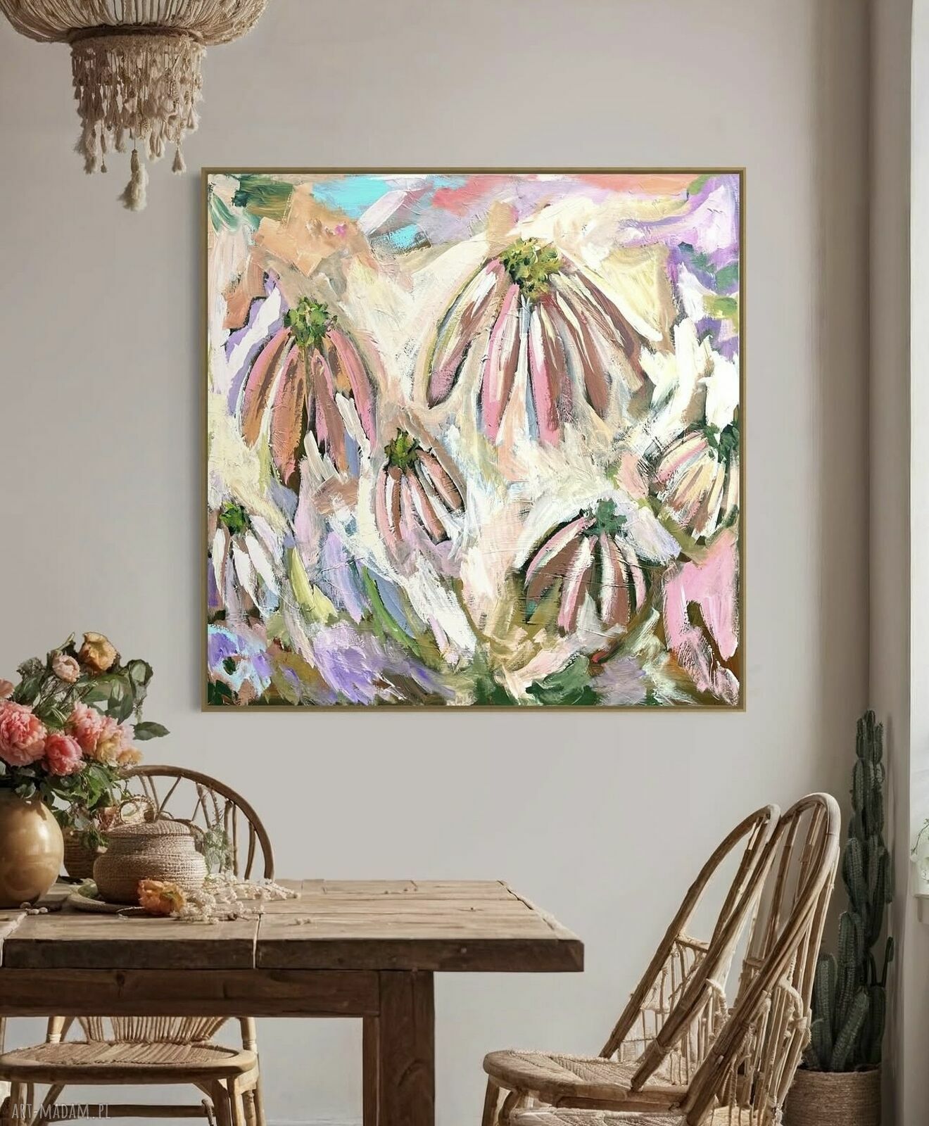 Abstrakcja 80x80 cm - obraz abstrakcyjny z motywem kwiatów