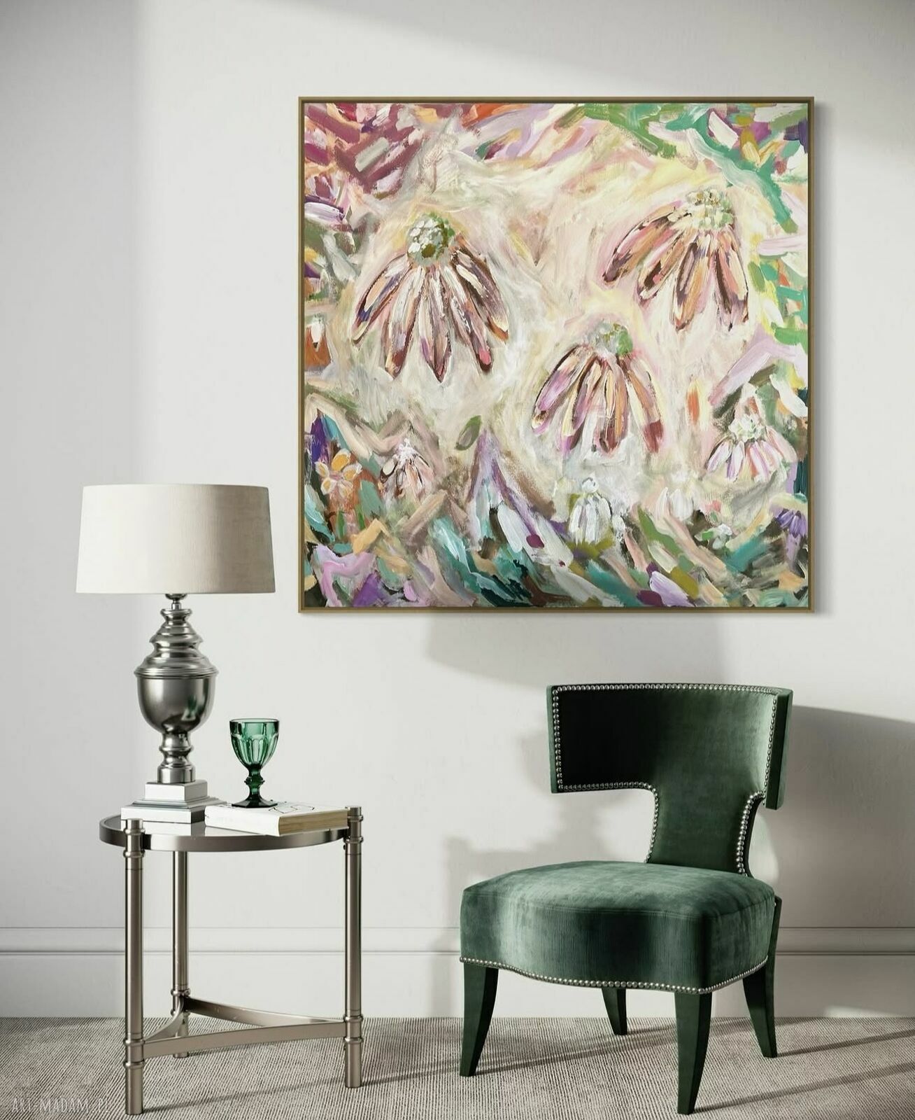 Abstrakcja 80x80 cm - nowoczesny obraz kwiatowy do salonu
