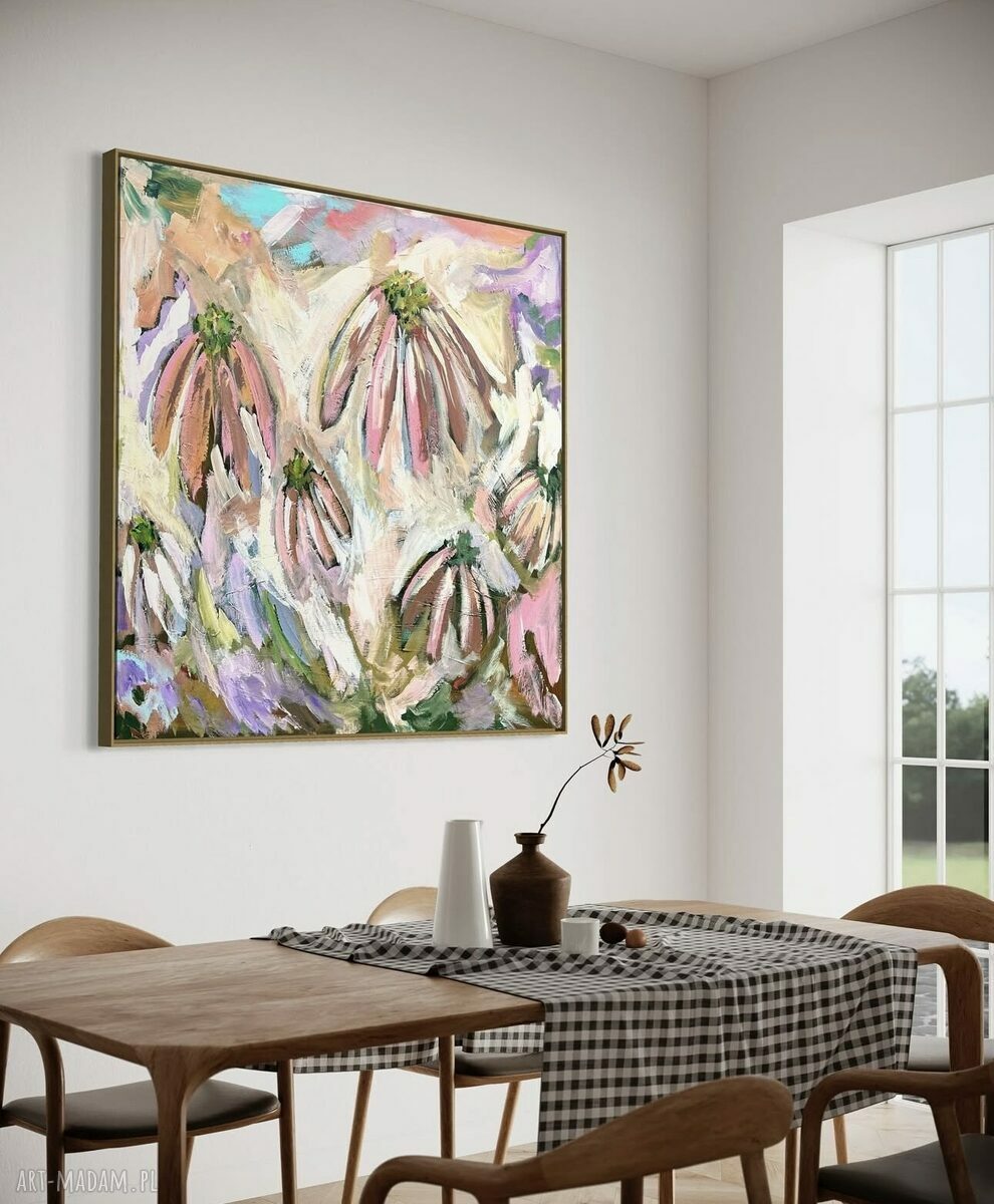 Abstrakcja 80x80 cm - obraz abstrakcyjny z motywem kwiatów