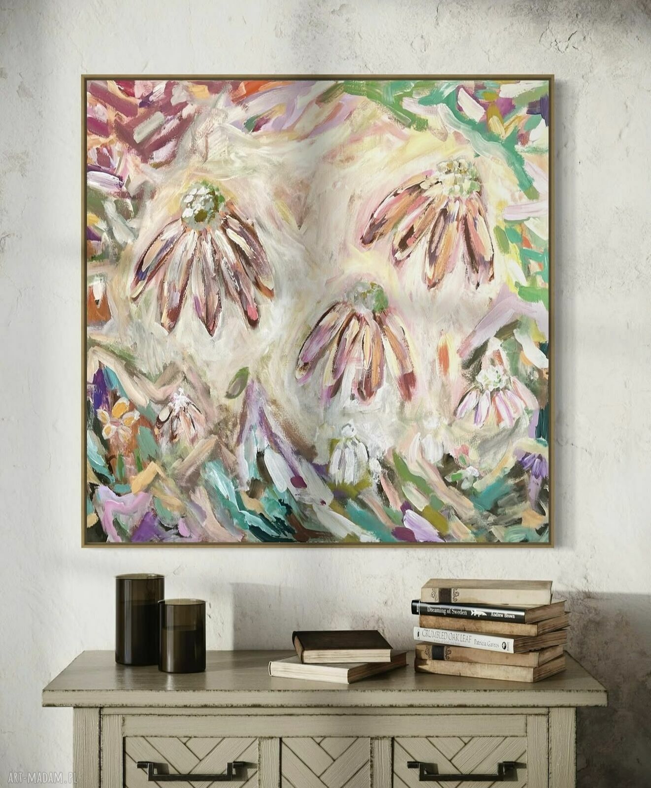 Abstrakcja 80x80 cm - nowoczesny obraz kwiatowy do salonu
