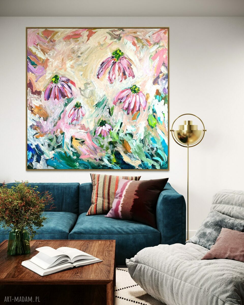 Kwiatowa abstrakcja 80x80 cm - nowoczesne kwiaty na ścianę