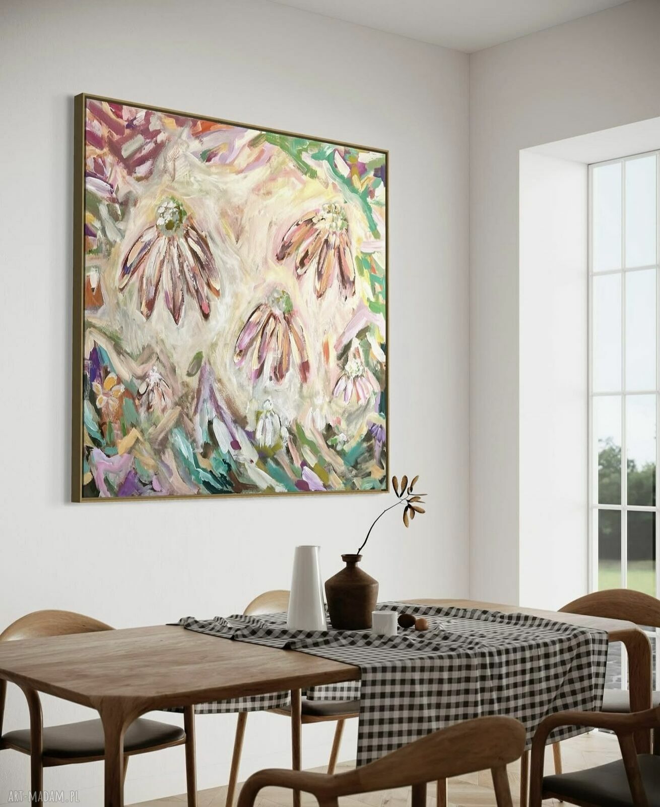 Abstrakcja 80x80 cm - nowoczesny obraz kwiatowy do salonu