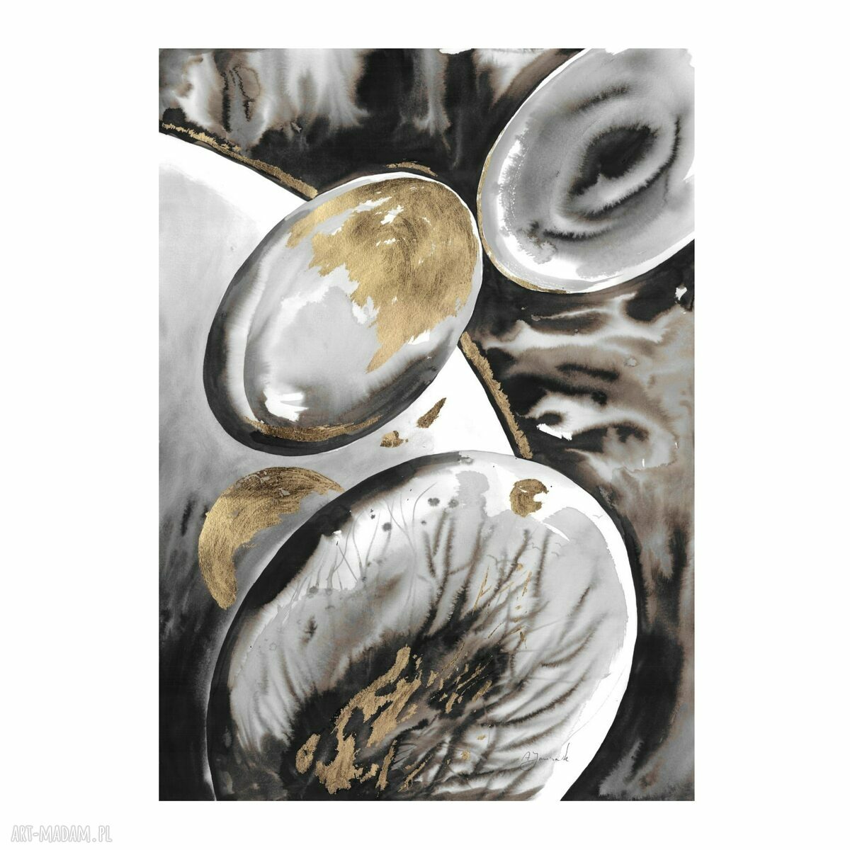 Abstrakcja "Afirmacje" - grafika ręcznie malowana i złocona 50x70 cm