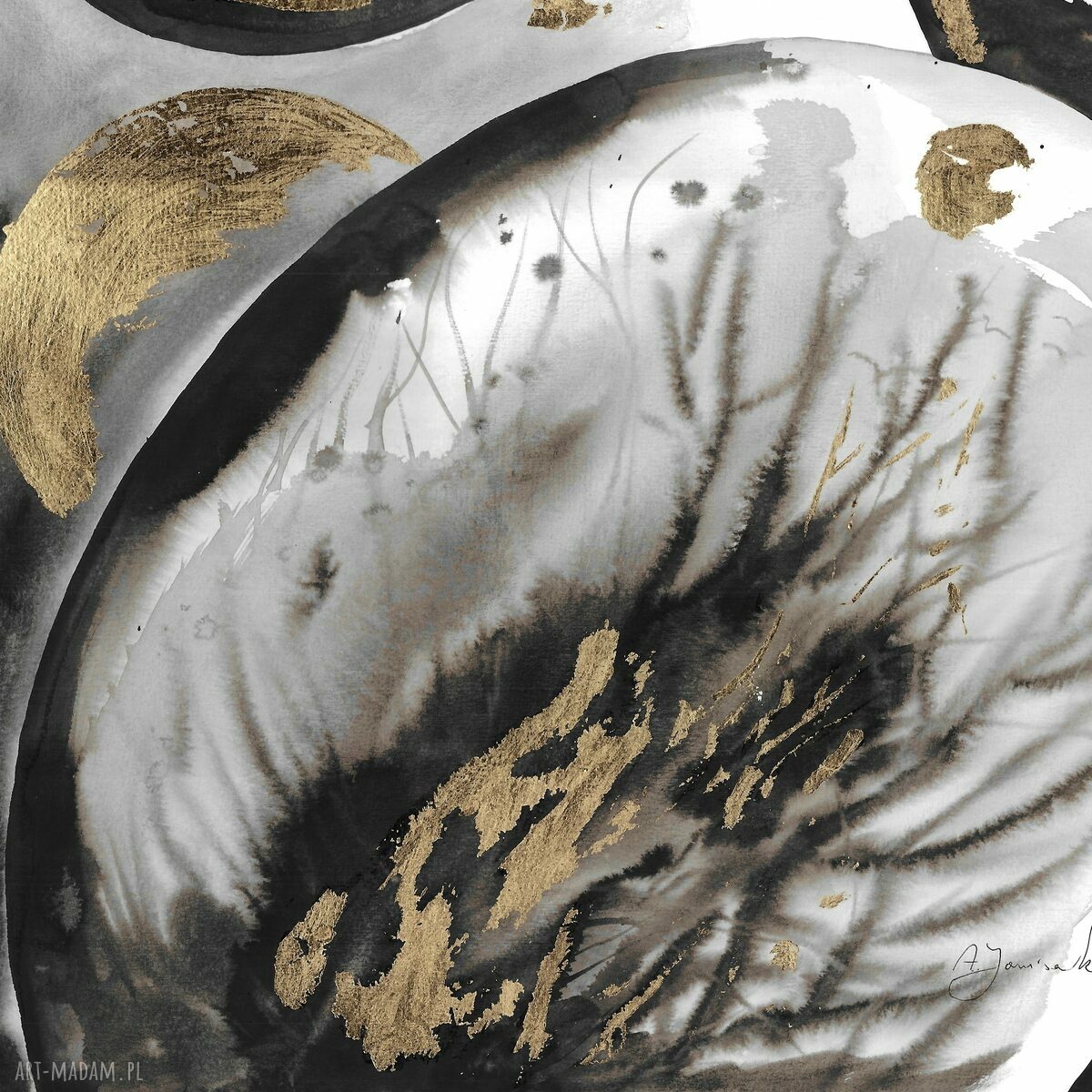 Abstrakcja "Afirmacje" - grafika ręcznie malowana i złocona 50x70 cm