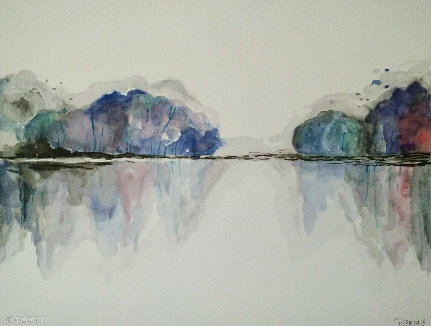 Akwarela abstrakcja „Brzeg” 28,2 x 21 cm - ręcznie malowana