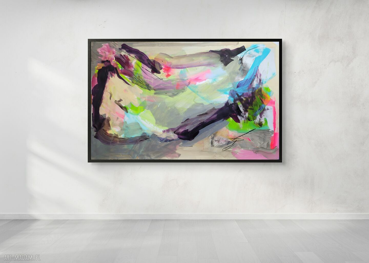 Abstrakcja deep purple - obraz akryl na papierze 112x64 cm (sygnowany i werniksowany)