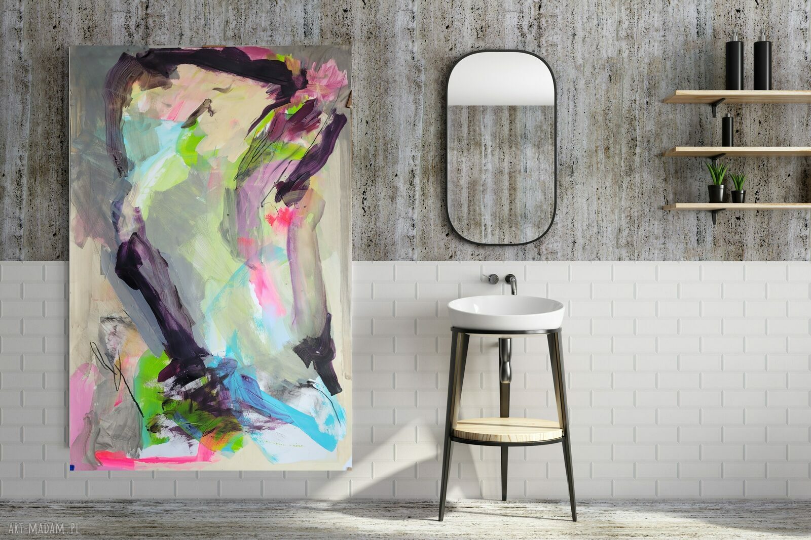 Abstrakcja deep purple - obraz akryl na papierze 112x64 cm (sygnowany i werniksowany)