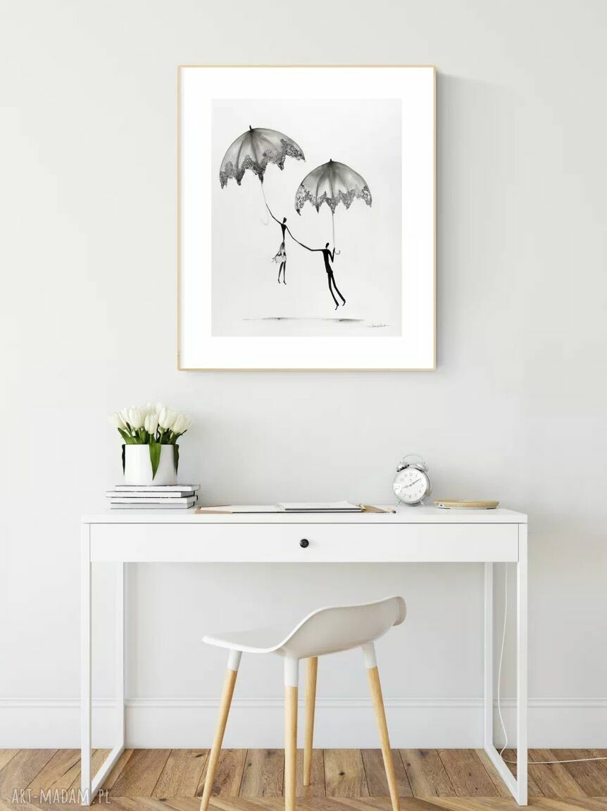 Czarno-biała grafika 40x50 cm ręcznie malowana tuszem do salonu (sprzedana)