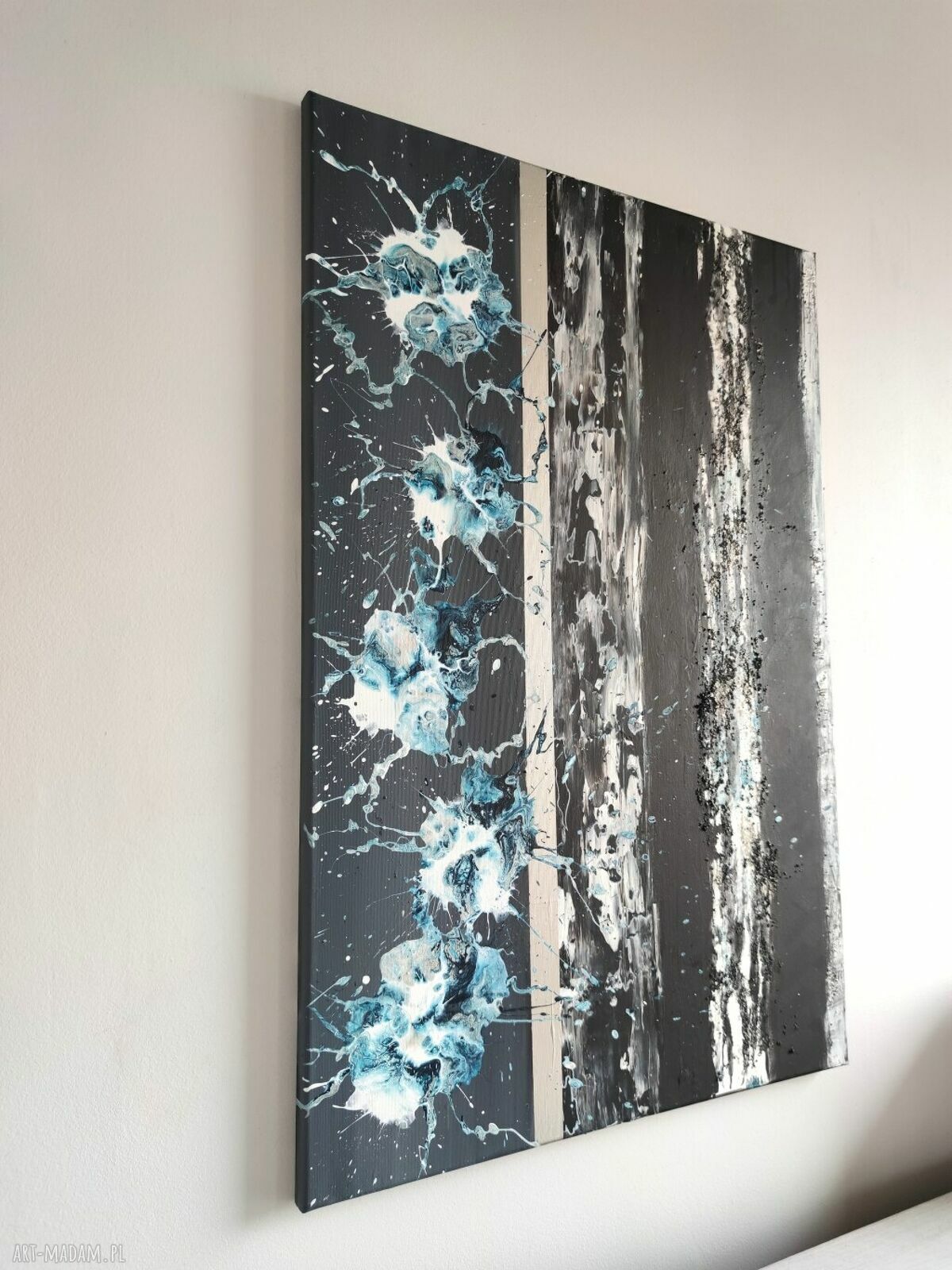THE BLACK - ręcznie malowany obraz abstrakcyjny do salonu 60x90 cm z akrylu na płótnie