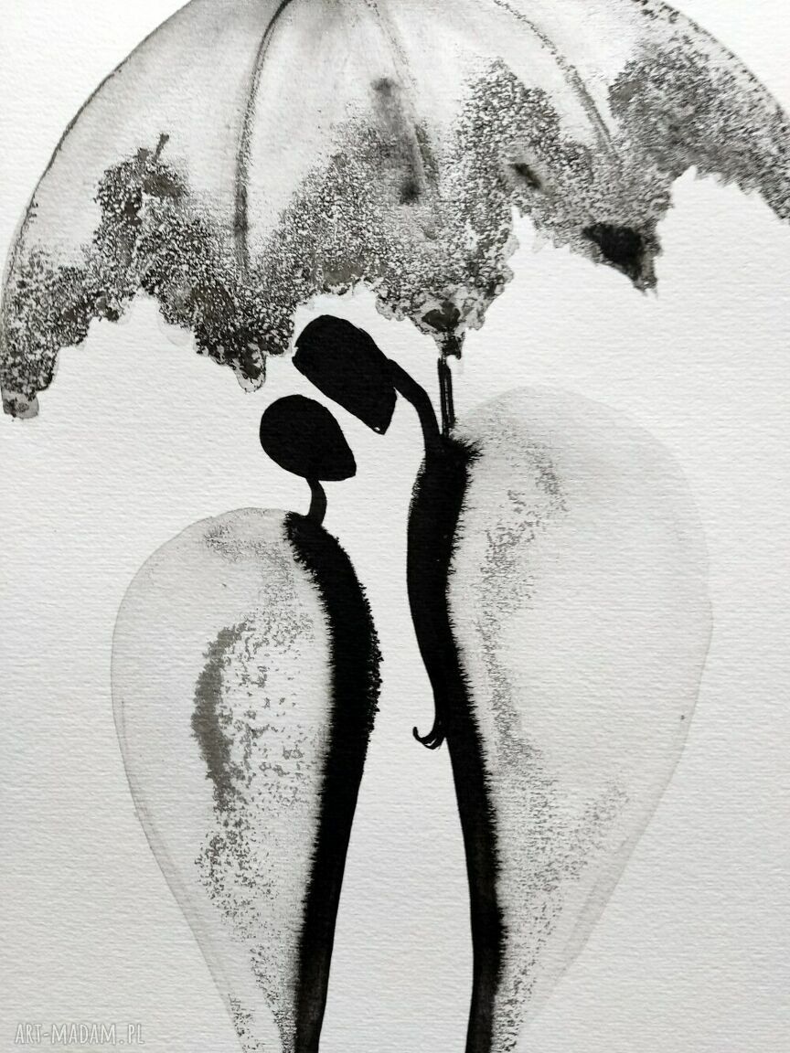 Zestaw 3 grafik malowanych ręcznie 21 x 30 cm czarno biała abstrakcja