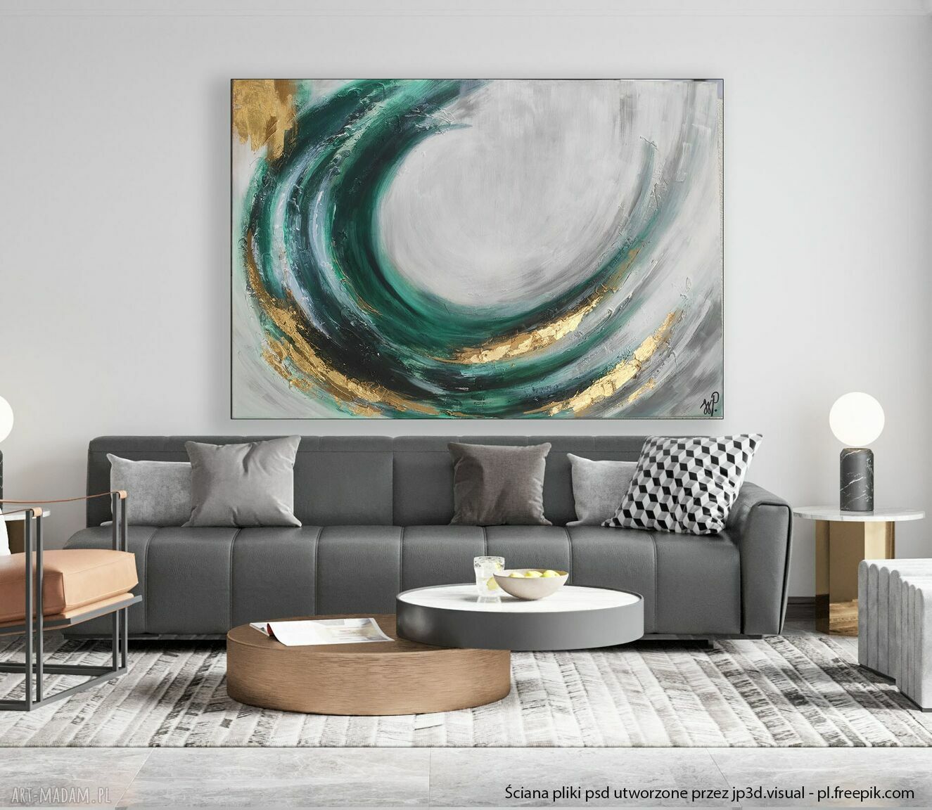 Abstrakcja Fala - nowoczesny obraz akrylowy 70x100 cm ze szlagmetalem