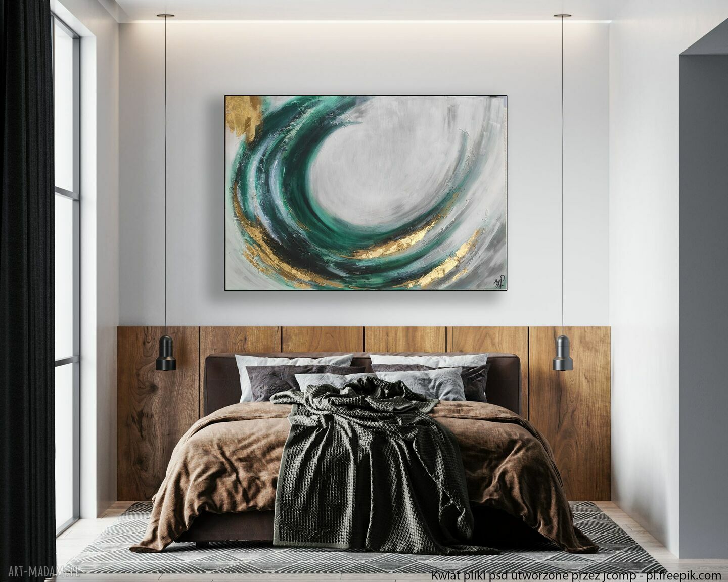 Abstrakcja Fala - nowoczesny obraz akrylowy 70x100 cm ze szlagmetalem
