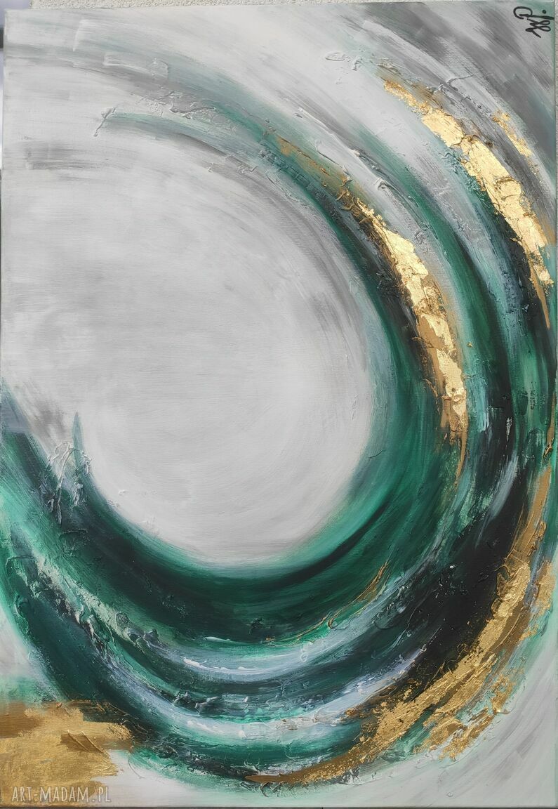 Abstrakcja Fala - nowoczesny obraz akrylowy 70x100 cm ze szlagmetalem