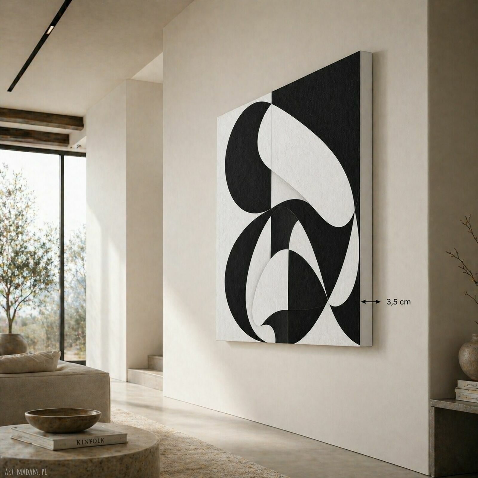Abstrakcja geometryczna czarno-biała - ręcznie malowany obraz 120x120 cm do nowoczesnych wnętrz