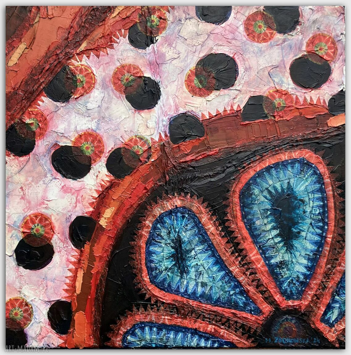 Abstrakcja II - ręcznie malowany obraz na płótnie 55x55 cm