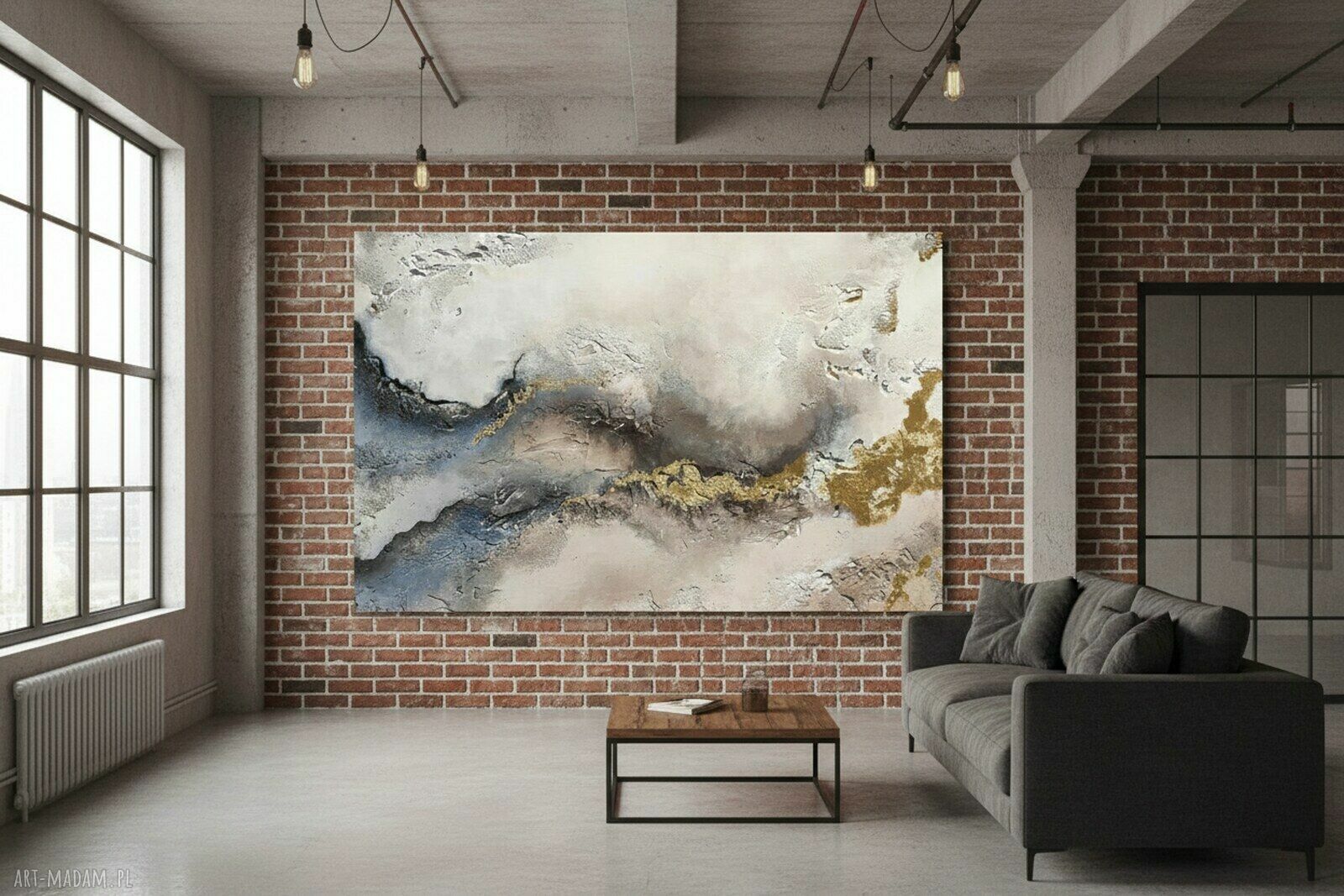 Abstrakcja LIGHT - ręcznie malowany obraz akrylowy 70x100 cm ze złotą linią