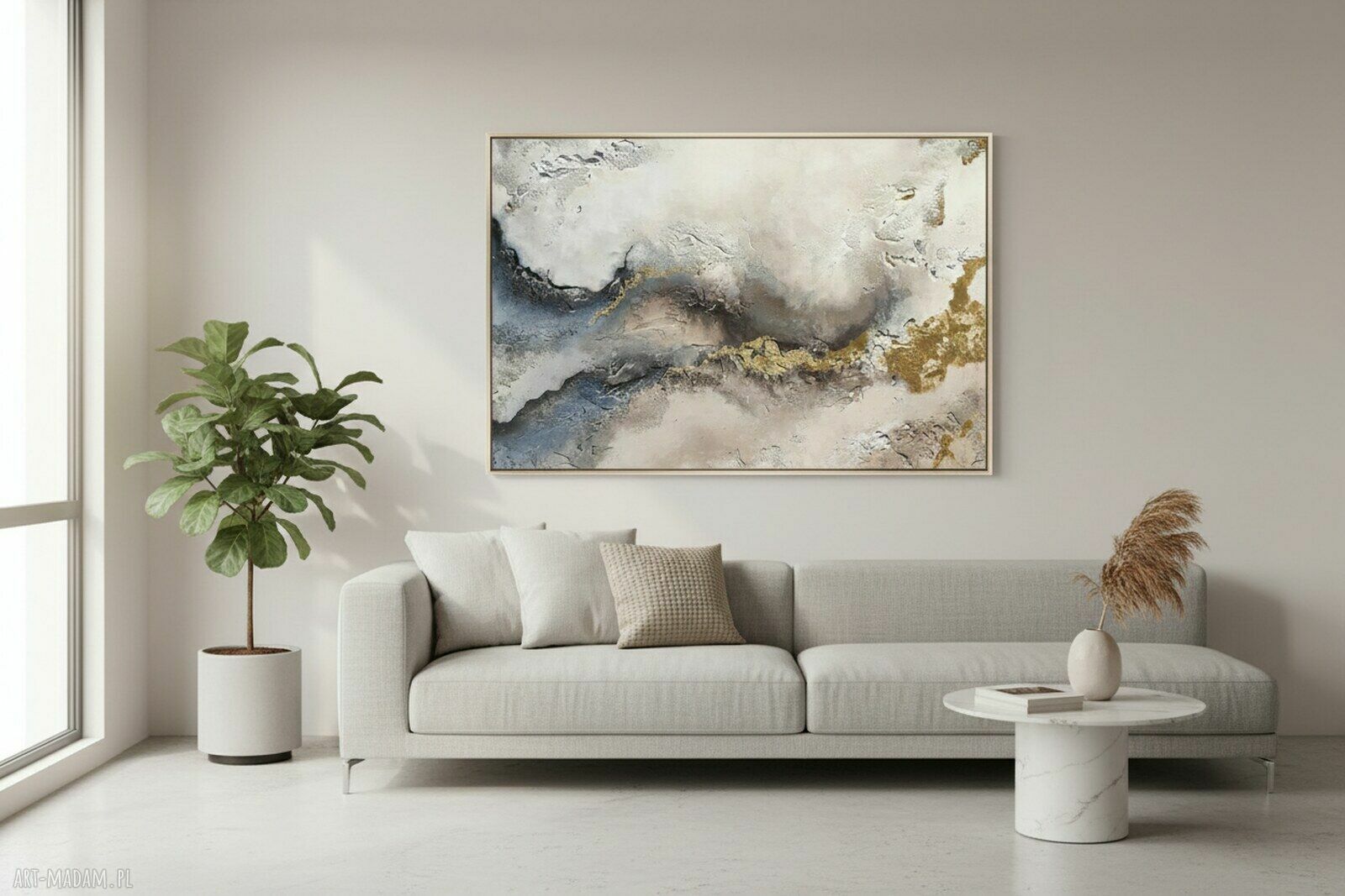 Abstrakcja LIGHT - ręcznie malowany obraz akrylowy 70x100 cm ze złotą linią