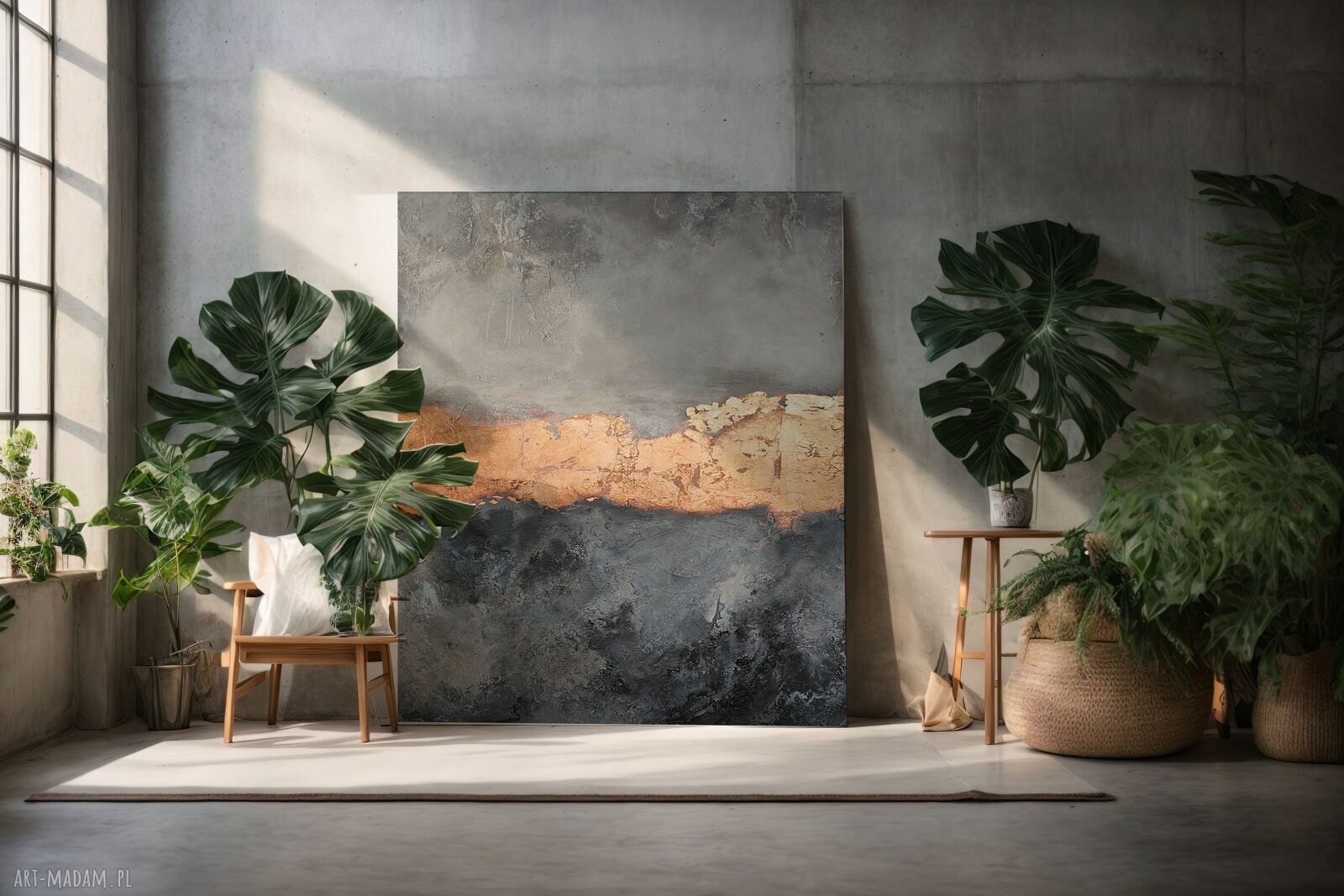 Abstrakcja Loft no 4 - ręcznie malowany obraz 120x120 cm