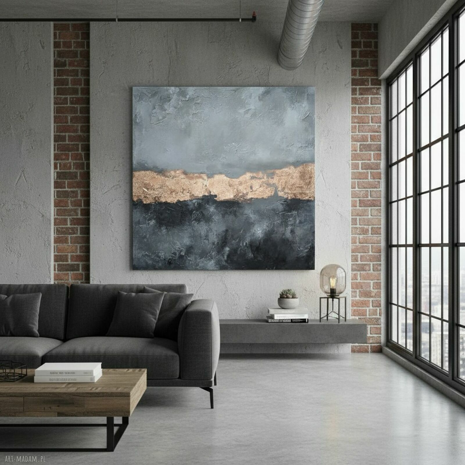 Abstrakcja Loft no 4 - ręcznie malowany obraz 120x120 cm