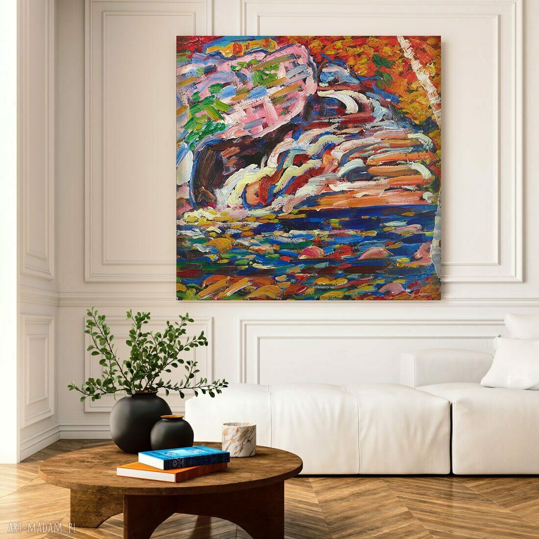 Abstrakcja malarska - obraz na płótnie 70x70 cm do salonu i biura