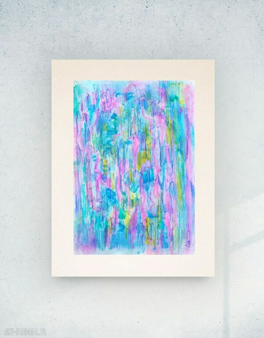 Ręcznie malowana abstrakcja akwarelowa 30x40 - nowoczesny kolorowy obrazek