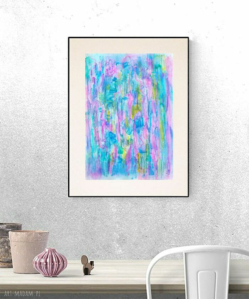 Ręcznie malowana abstrakcja akwarelowa 30x40 - nowoczesny kolorowy obrazek