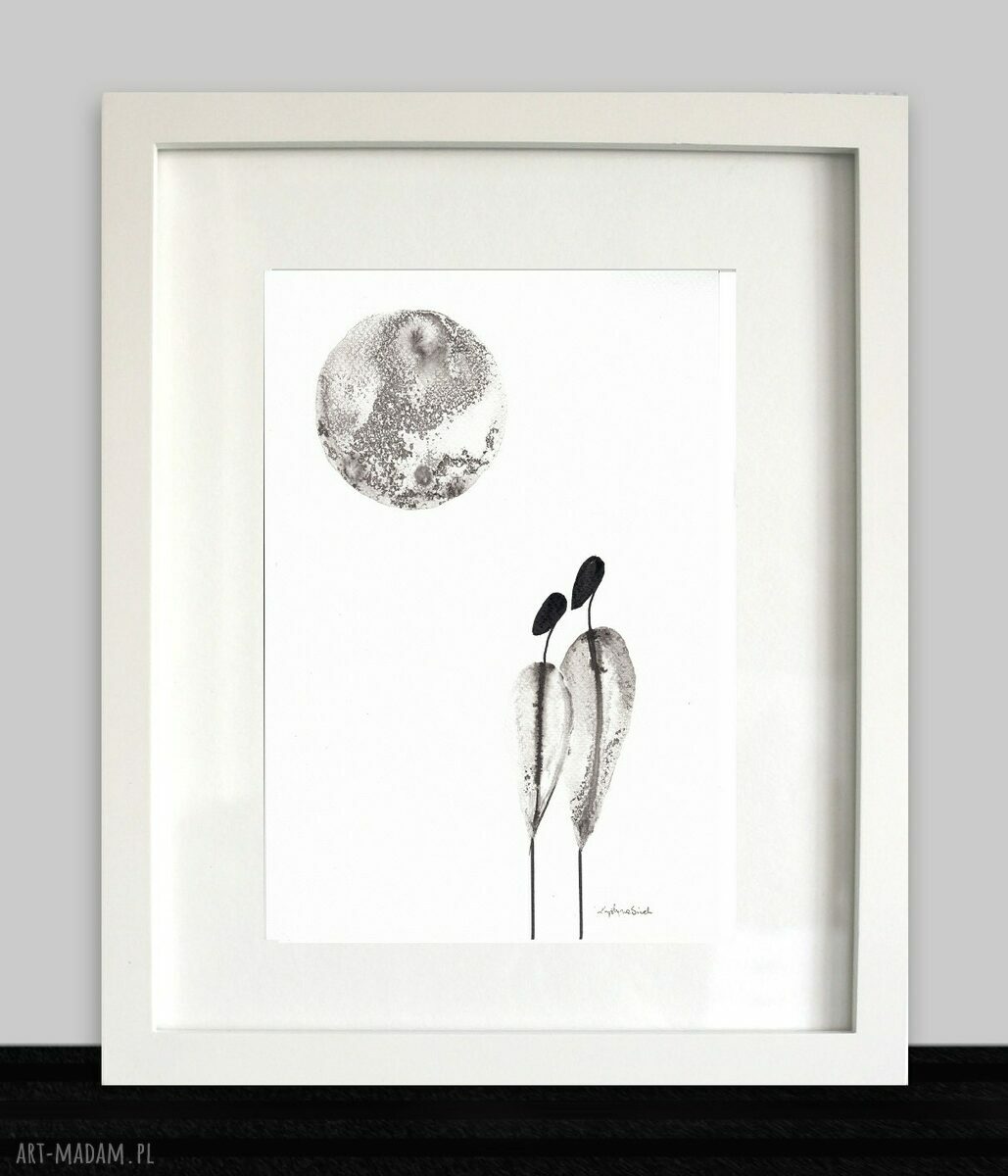 Minimalistyczna abstrakcja czarno-biała 21x30 - obraz malowany tuszem