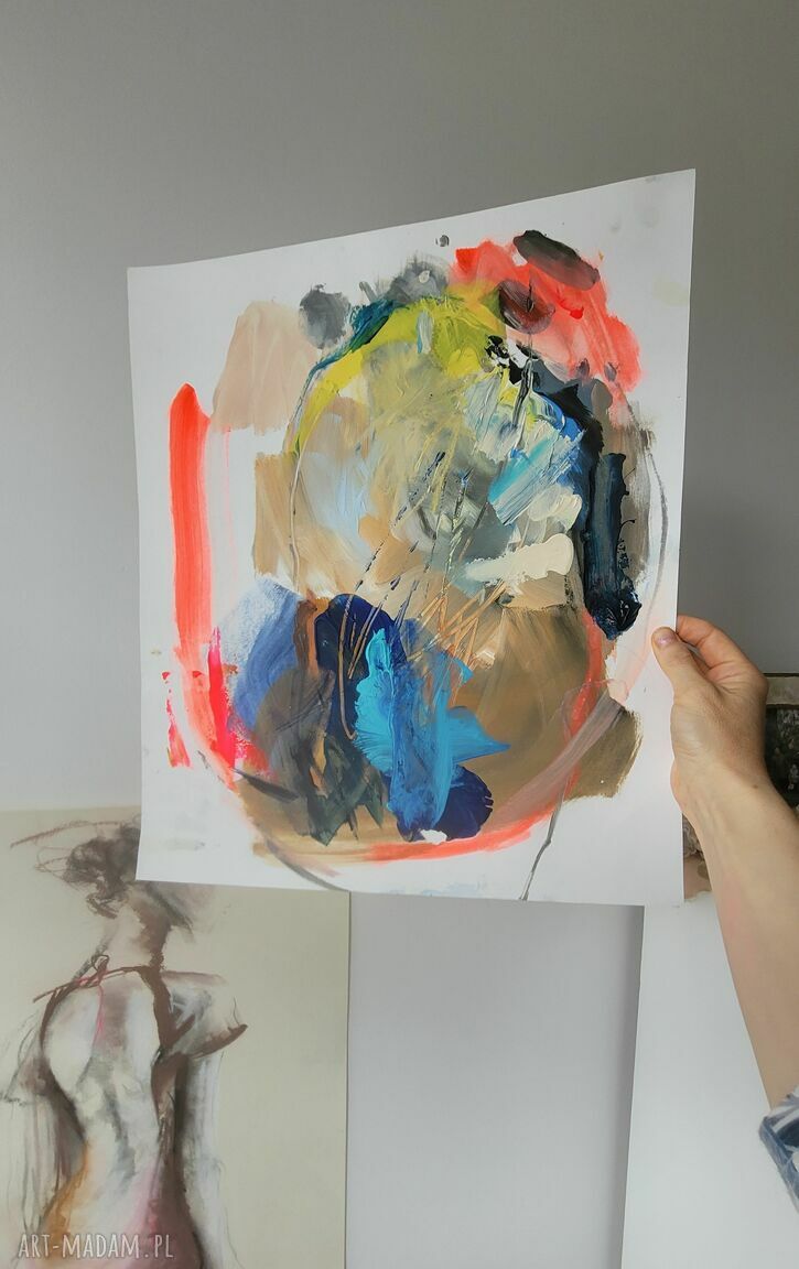 Abstrakcja Multicolor 36x43 cm - akryl na papierze 300 g, sygnowana