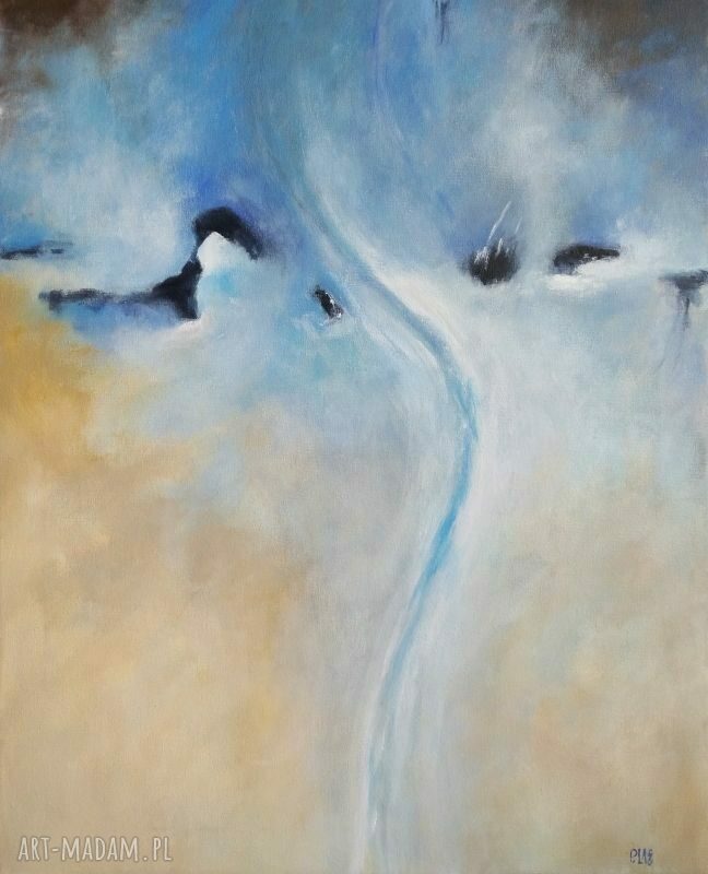 Abstrakcja - obraz akrylowy 40x50 cm w odcieniach niebieski, beż i szary