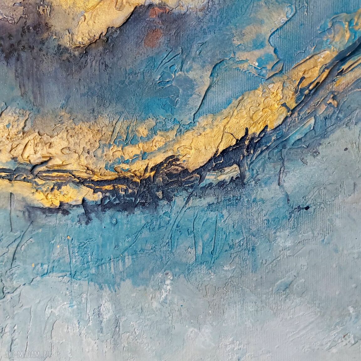 Abstrakcja - obraz akrylowy 60x50 cm w niebiesko-złotej tonacji