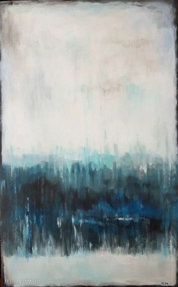 Abstrakcyjny obraz akrylowy 50x80 cm w odcieniach turkusu i błękitu