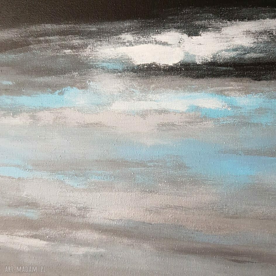 Abstrakcyjny obraz akrylowy 50x60 cm w odcieniach szarości, czerni i niebieskiego