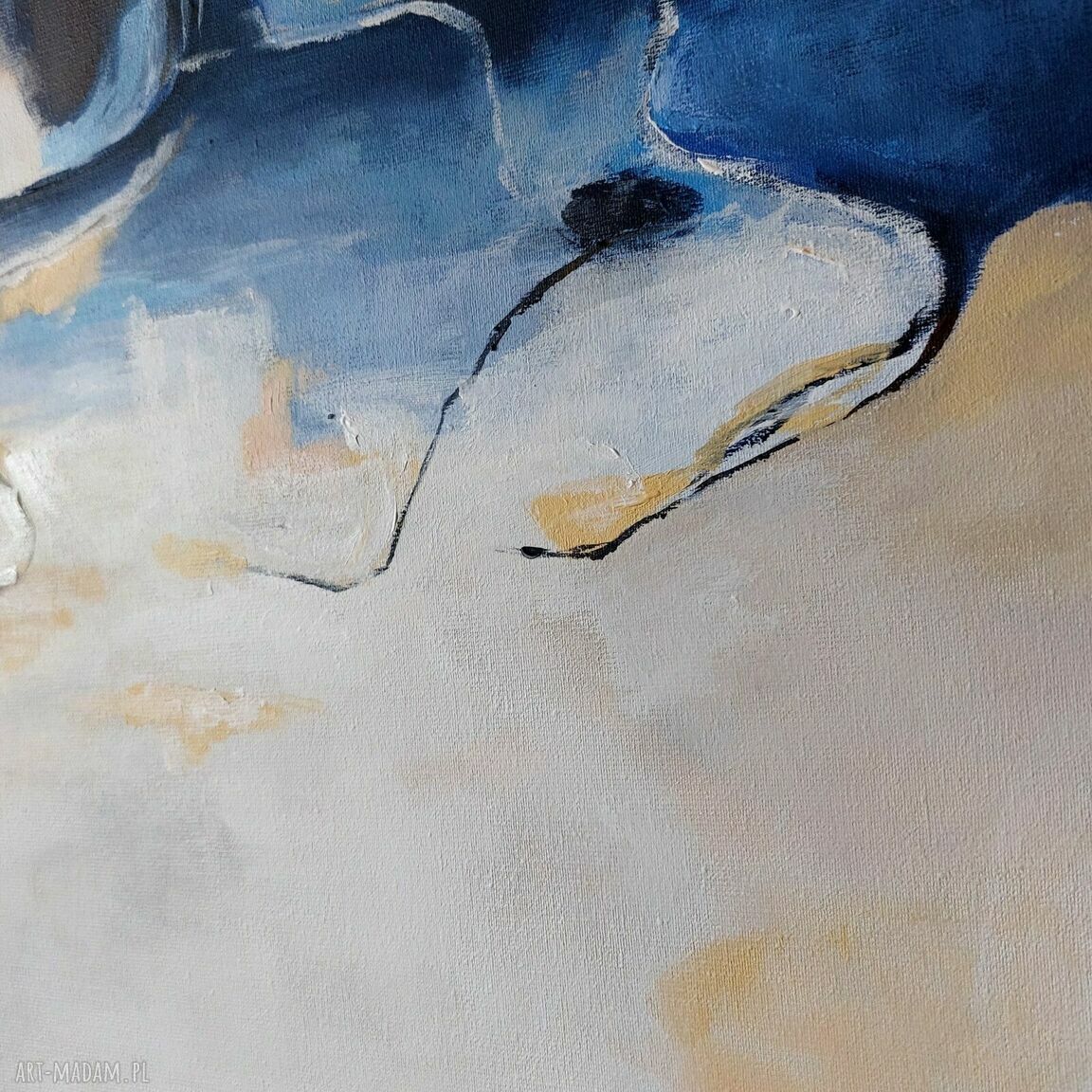 Abstrakcja - obraz akrylowy 60x50 cm w kolorach niebieski, beż i biel