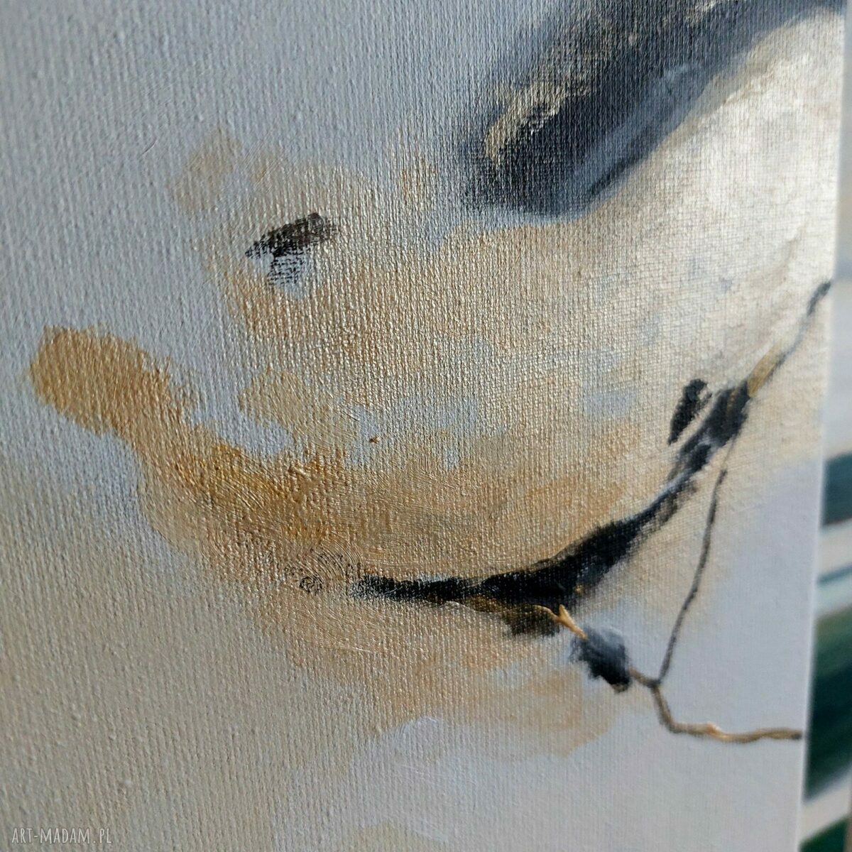 Abstrakcyjny obraz akrylowy 60x50 cm - złote, niebieskie i szare akcenty