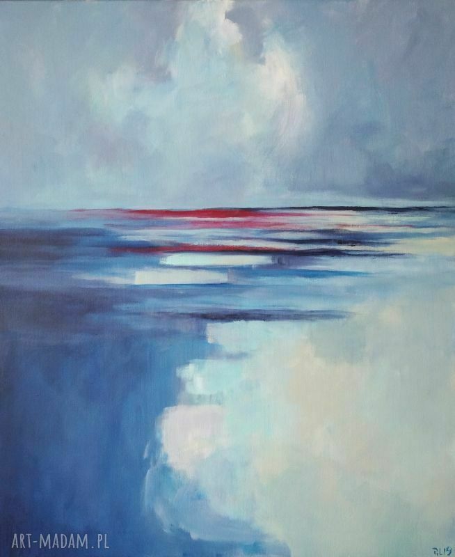 Abstrakcja - ręcznie malowany obraz akrylowy 50x60 cm w kolorach niebieskim, szarym i różowym