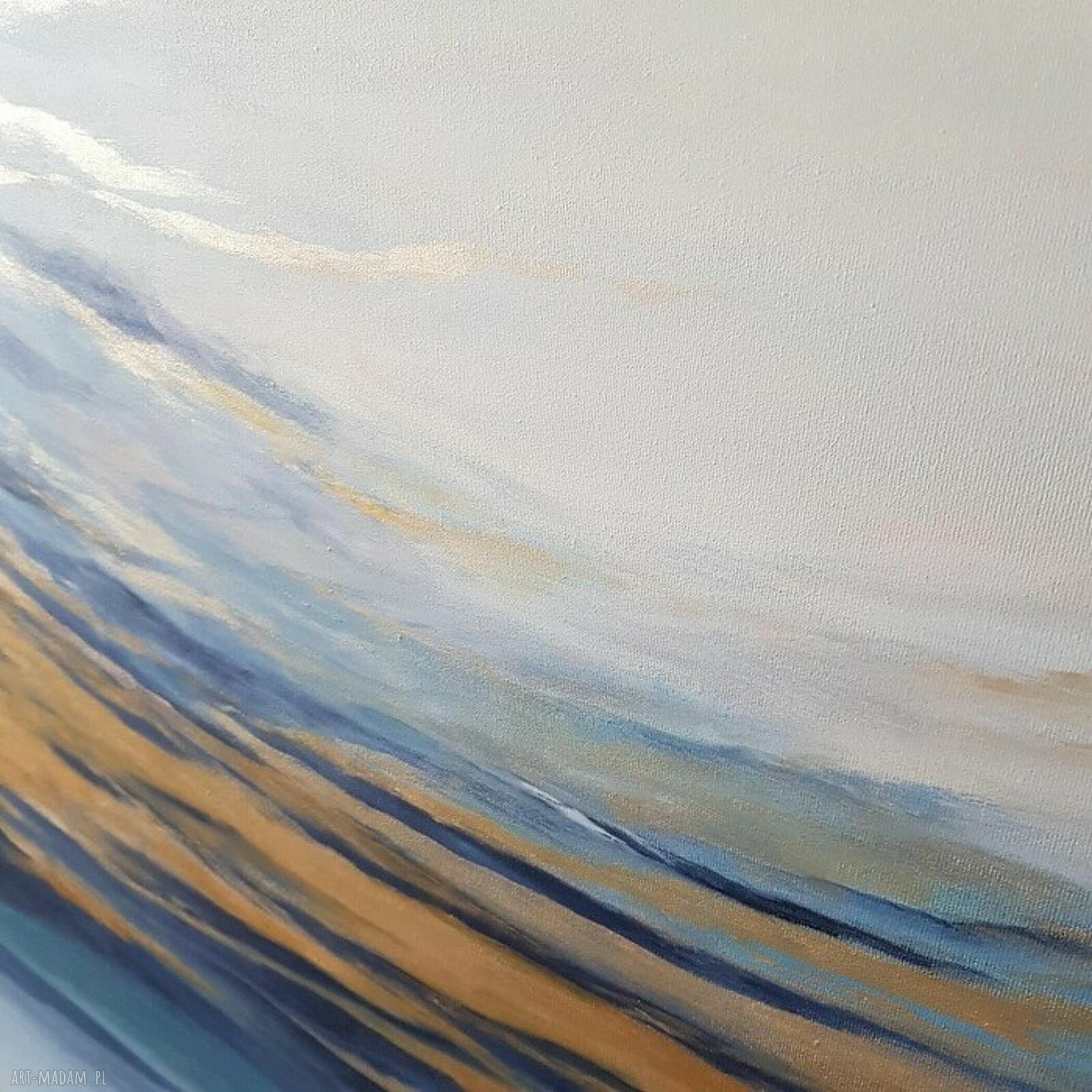 Nowoczesna abstrakcja - obraz akrylowy 100 x 70 cm w złocie, niebieskim i bieli