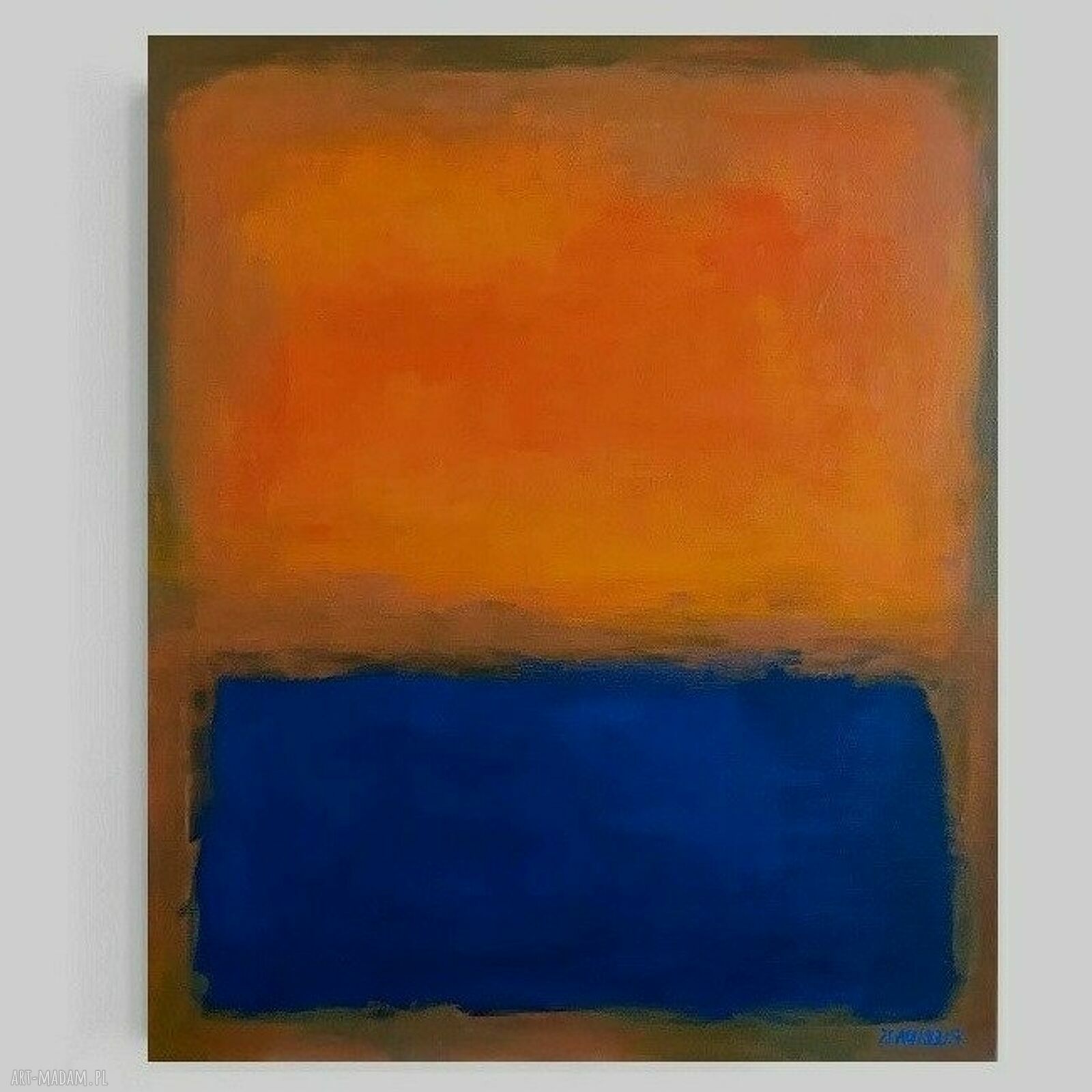 Abstrakcyjny obraz akrylowy 60x50 cm w pomarańczach i granacie