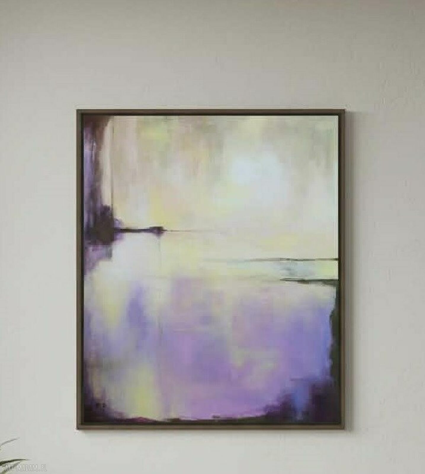 Abstrakcyjny obraz akrylowy 60 x 50 cm - żółto-fioletowy, gotowy do powieszenia