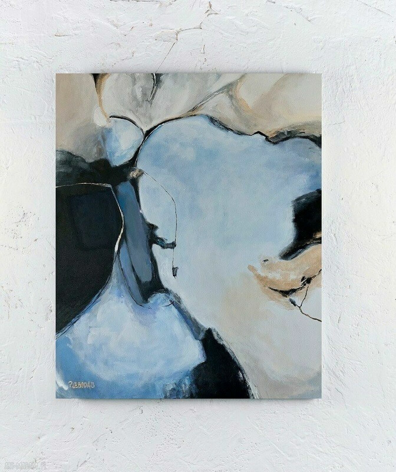 Abstrakcyjny obraz akrylowy 60x50 cm - szaro-niebieskie złote akcenty