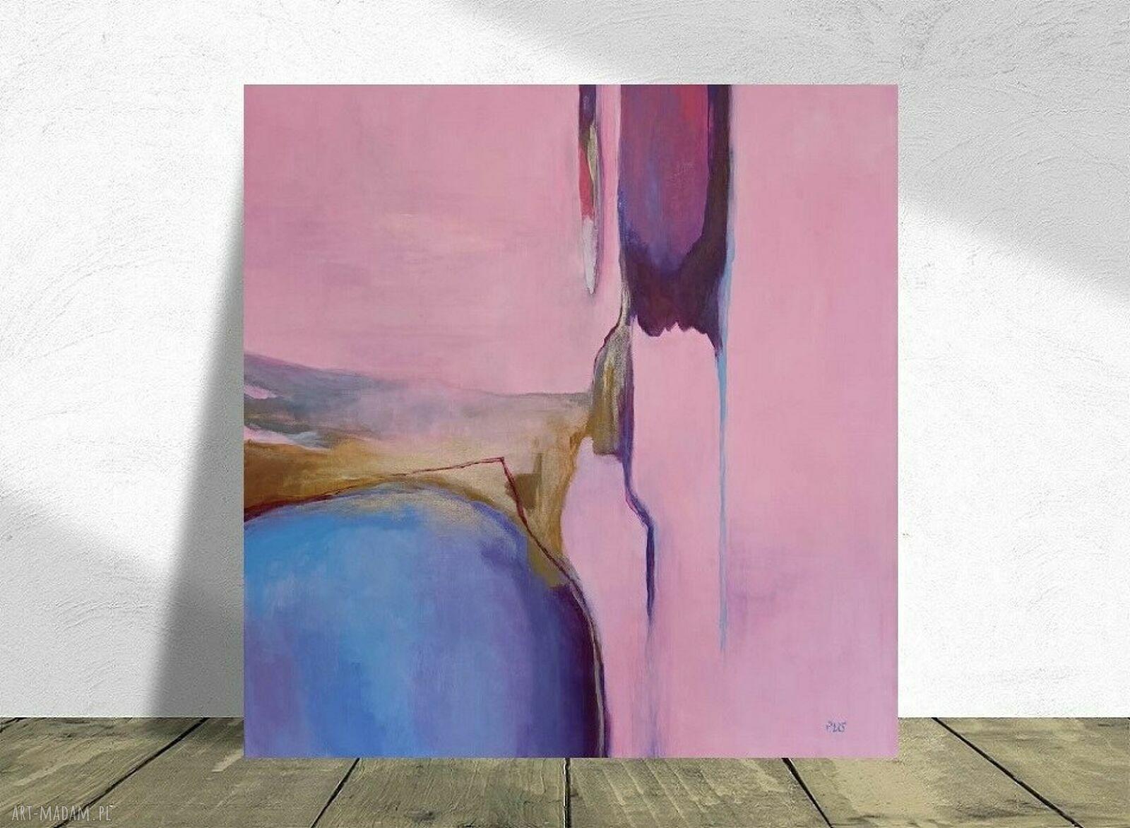 Abstrakcja - ręcznie malowany obraz akrylowy 60x60 cm ze złotymi akcentami
