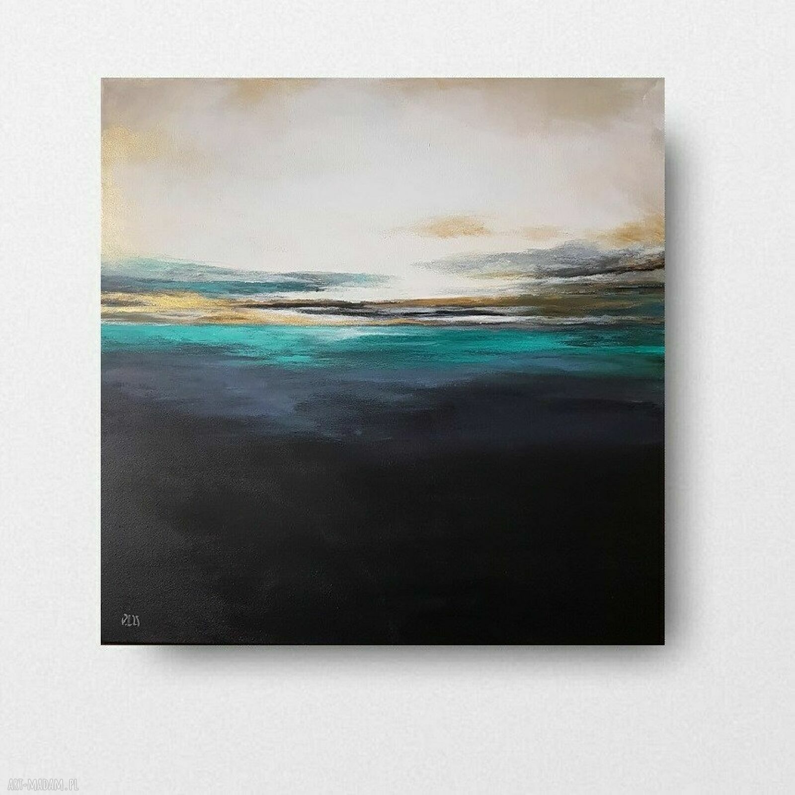 Abstrakcyjny obraz akrylowy 60x60 cm w turkusowej tonacji
