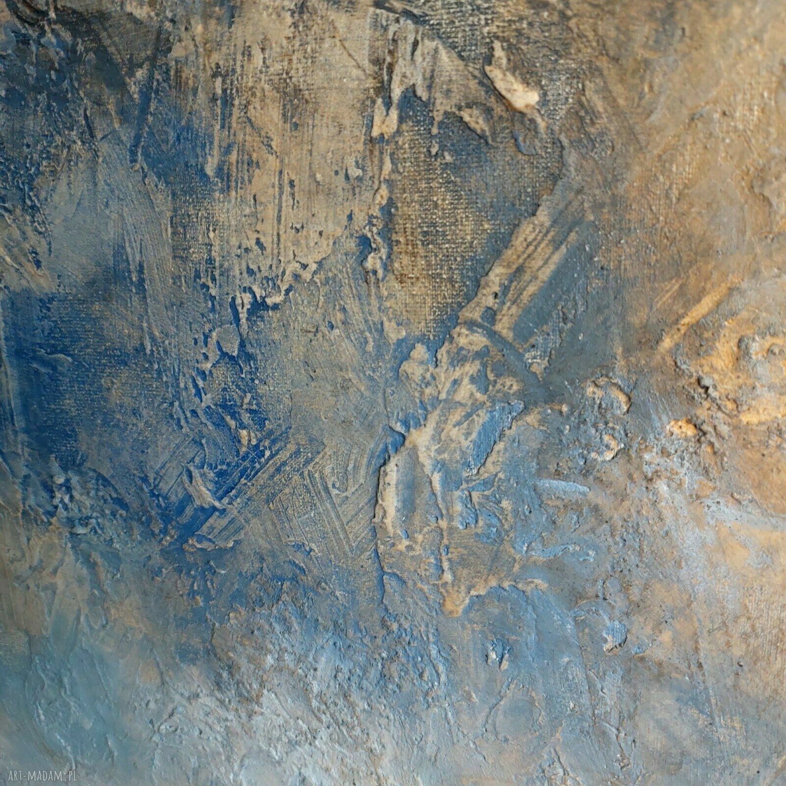 Ręcznie malowany obraz abstrakcyjny 60x60 cm w odcieniach niebieskiego i szarości