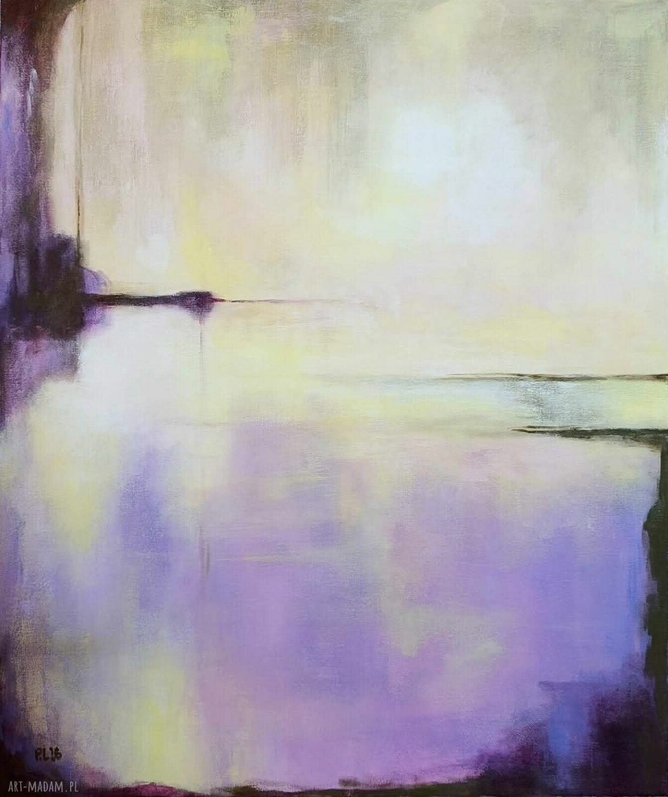 Abstrakcyjny obraz akrylowy 60 x 50 cm - żółto-fioletowy, gotowy do powieszenia