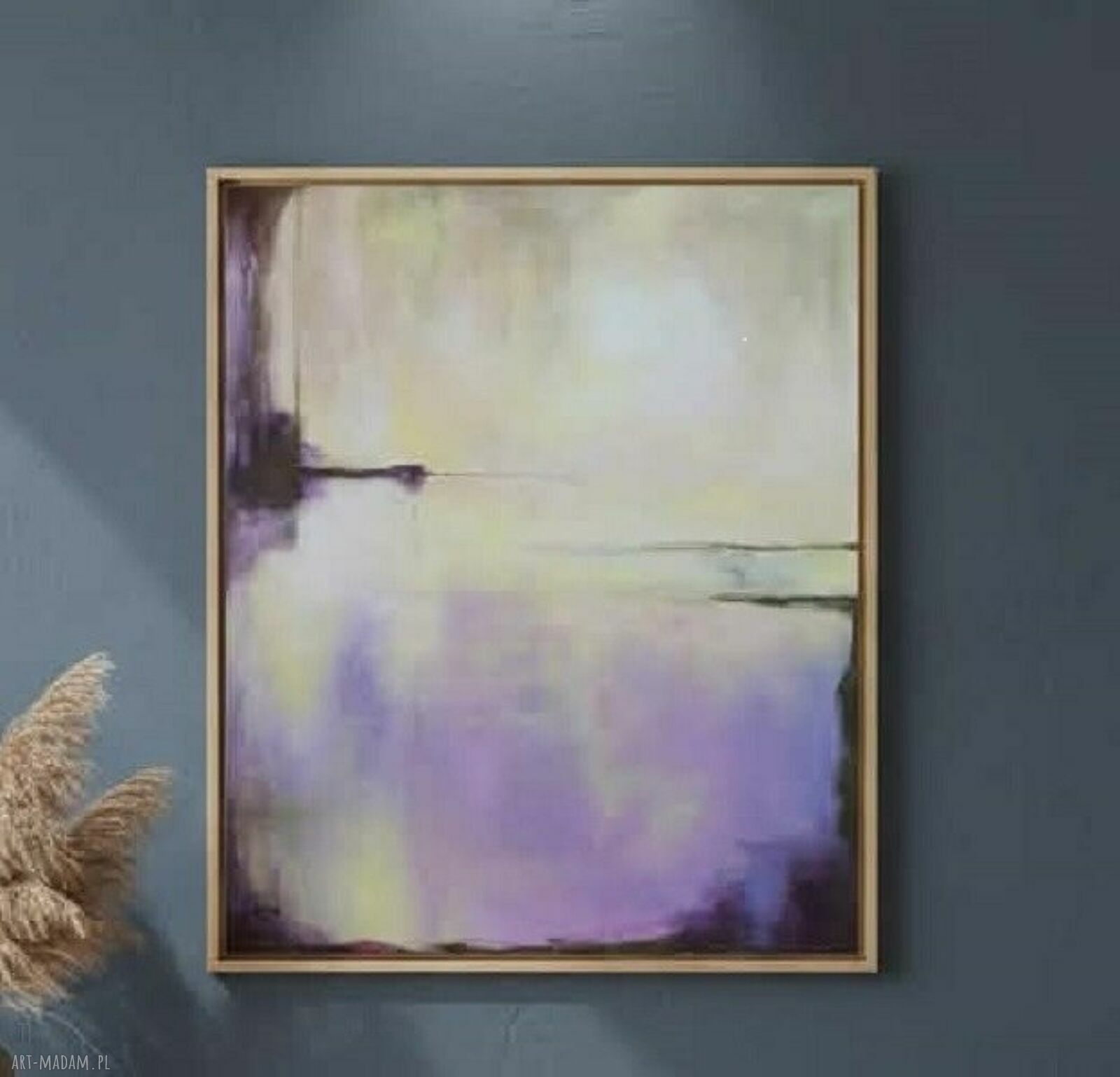 Abstrakcyjny obraz akrylowy 60 x 50 cm - żółto-fioletowy, gotowy do powieszenia