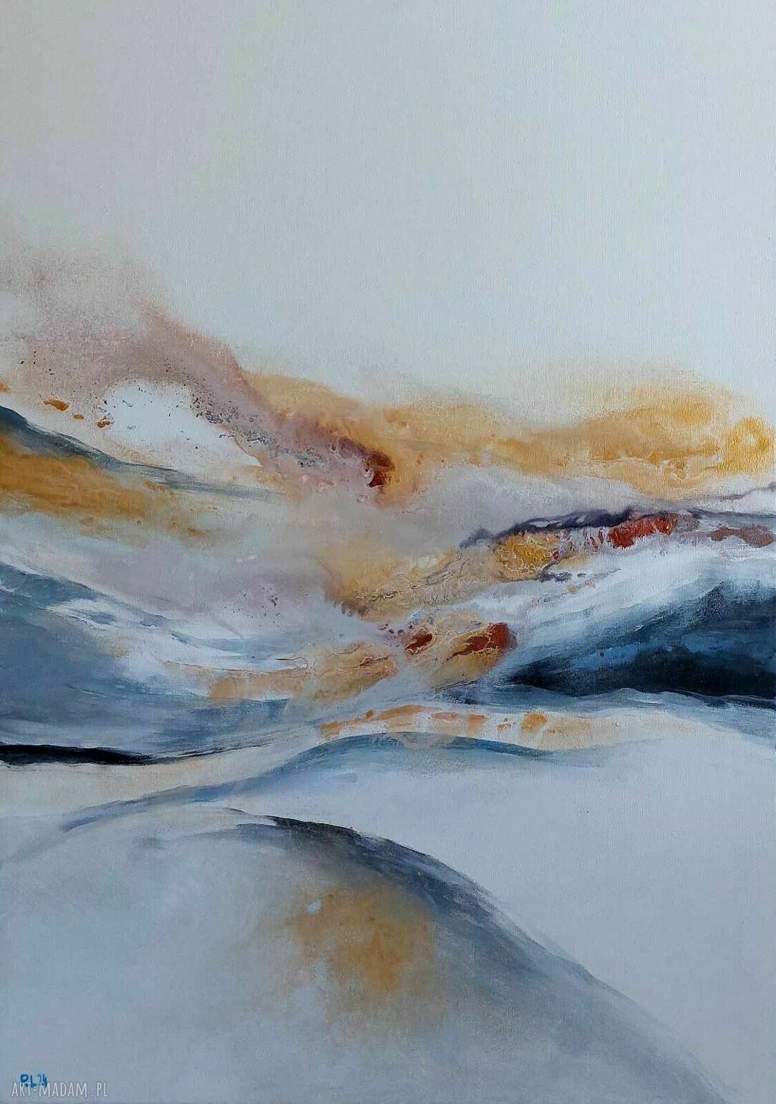 Abstrakcja - ręcznie malowany obraz akrylowy 70x50 cm (złote akcenty)