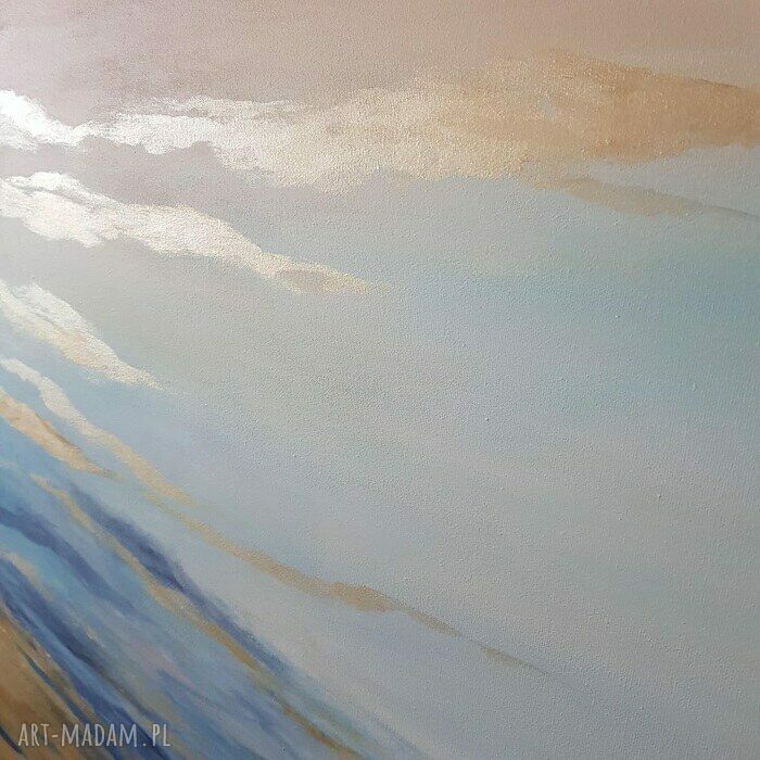 Nowoczesna abstrakcja - obraz akrylowy 100 x 70 cm w złocie, niebieskim i bieli