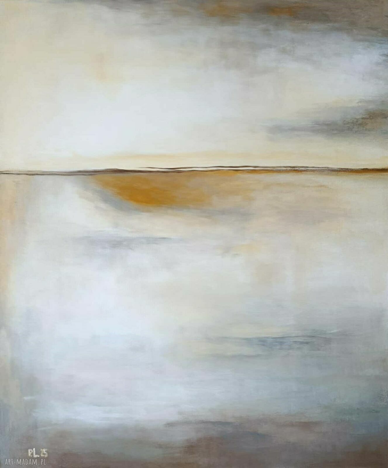 Abstrakcyjny obraz akrylowy 60x50 cm - brąz, biel i szarości